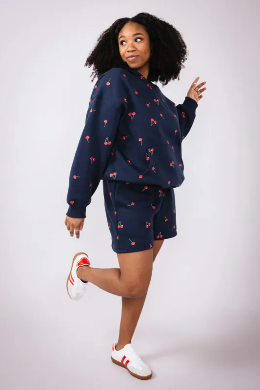 Cherry Sweat Shorts for Women in Navy | PSP1392-NAVY sold by Glik’s