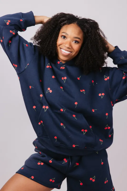 Cherry Screen Printed Hoodie for Women in Navy | PST1391-NAVY sold by Glik’s