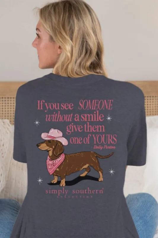 Simply Southern Dachshund Smile T-Shirt for Women in Heather Navy | SS-SMILE-HTHRNVY sold by Glik’s