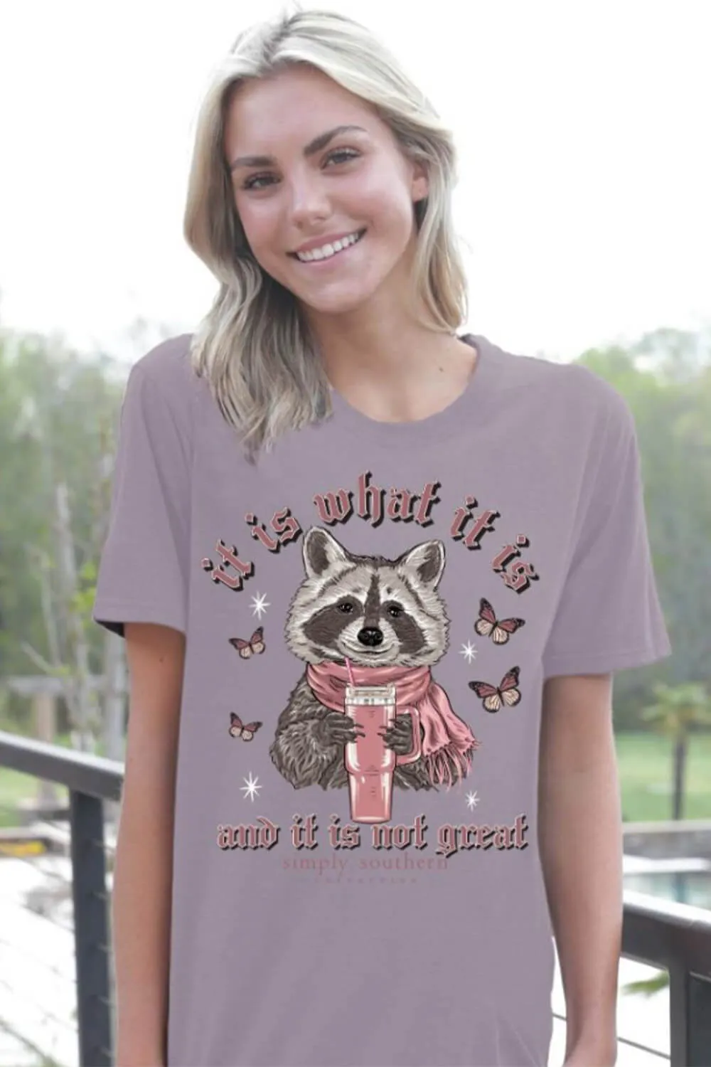 Simply Southern It Is What It Is Raccoon T-Shirt for Women in Purple | SS-RACCOON-PARAGON sold by Glik’s