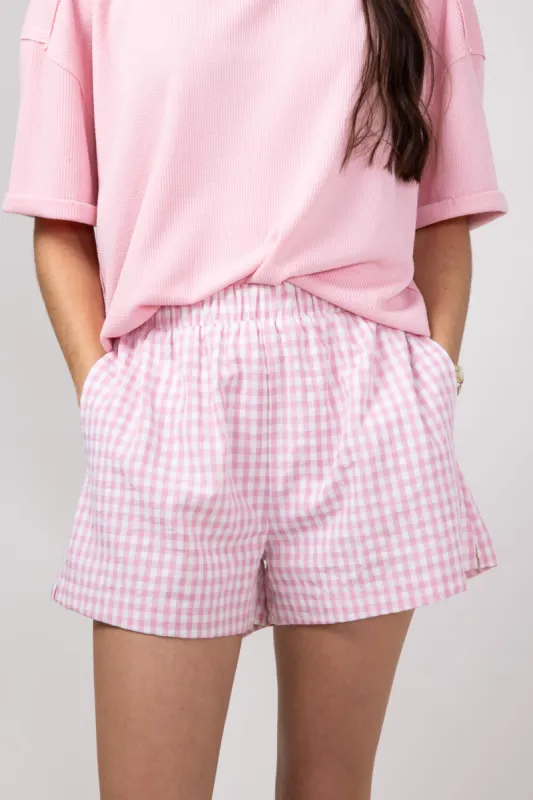 Plaid Boxer Lounge Shorts for Women in Pink | PSP1142-PINK sold by Glik’s