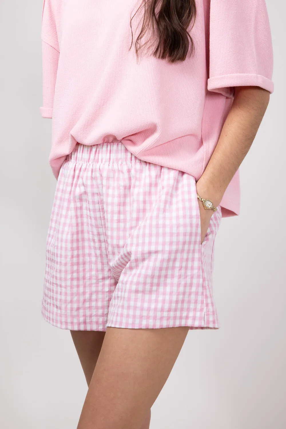 Plaid Boxer Lounge Shorts for Women in Pink | PSP1142-PINK sold by Glik’s product image thumbnail 3