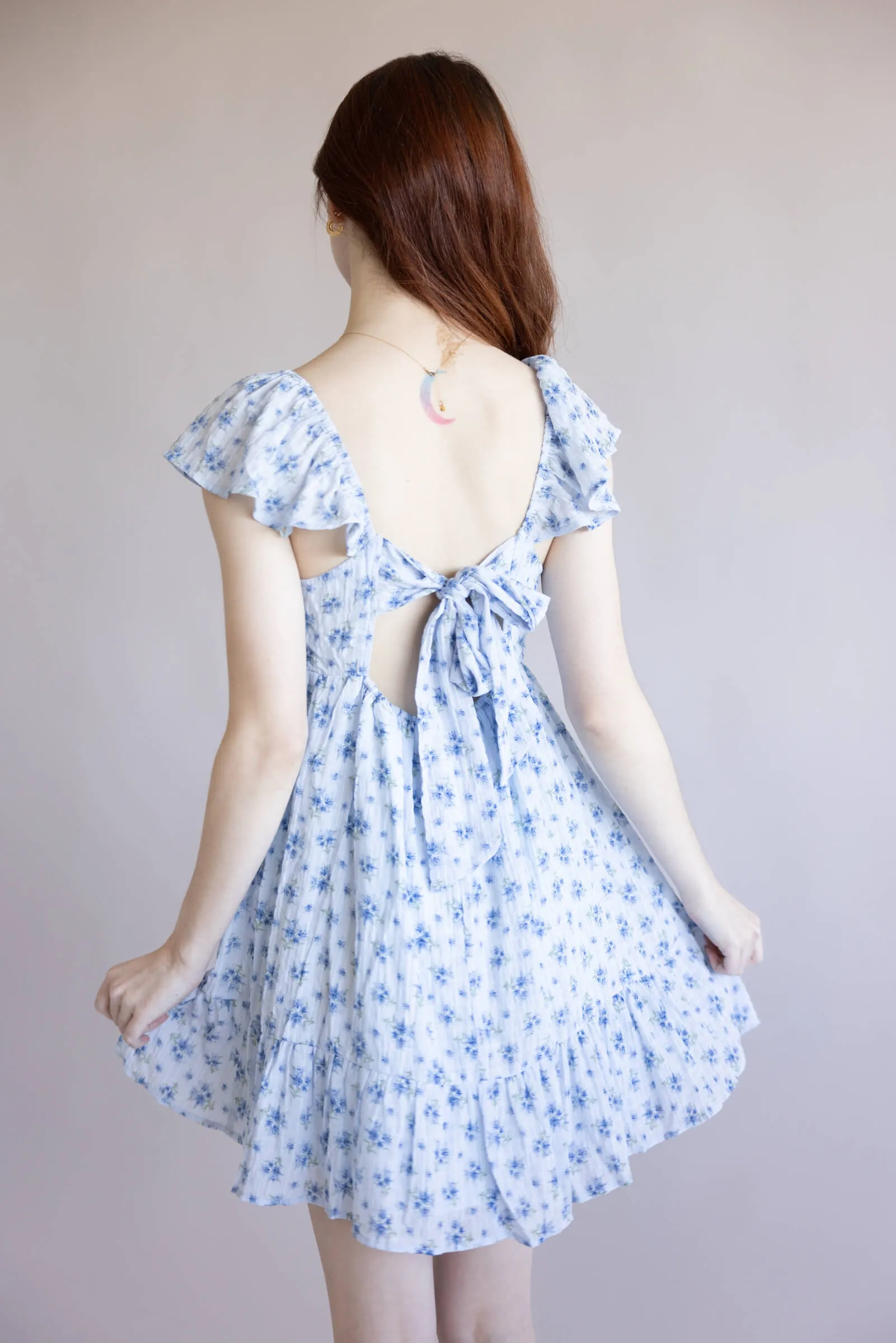Floral Flutter Sleeve Dress for Women in Sky Blue | VD33896-SKY sold by Glik’s product image thumbnail 2