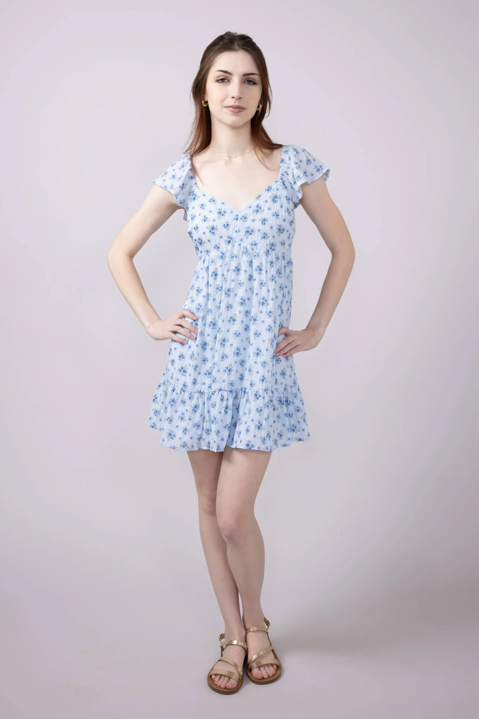 Floral Flutter Sleeve Dress for Women in Sky Blue | VD33896-SKY sold by Glik’s product image thumbnail 5