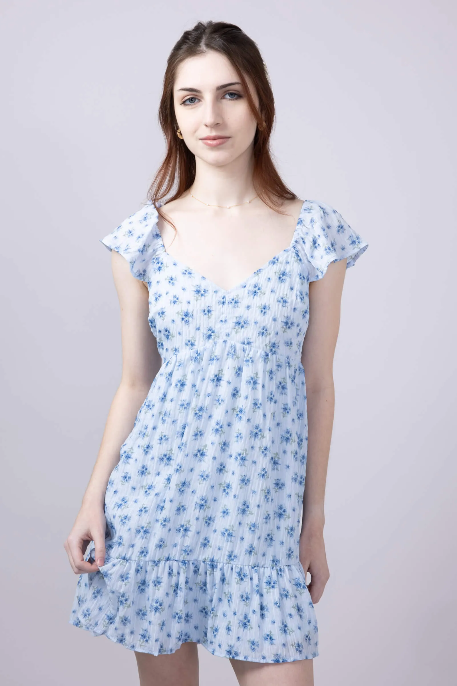 Floral Flutter Sleeve Dress for Women in Sky Blue | VD33896-SKY sold by Glik’s product image thumbnail 4