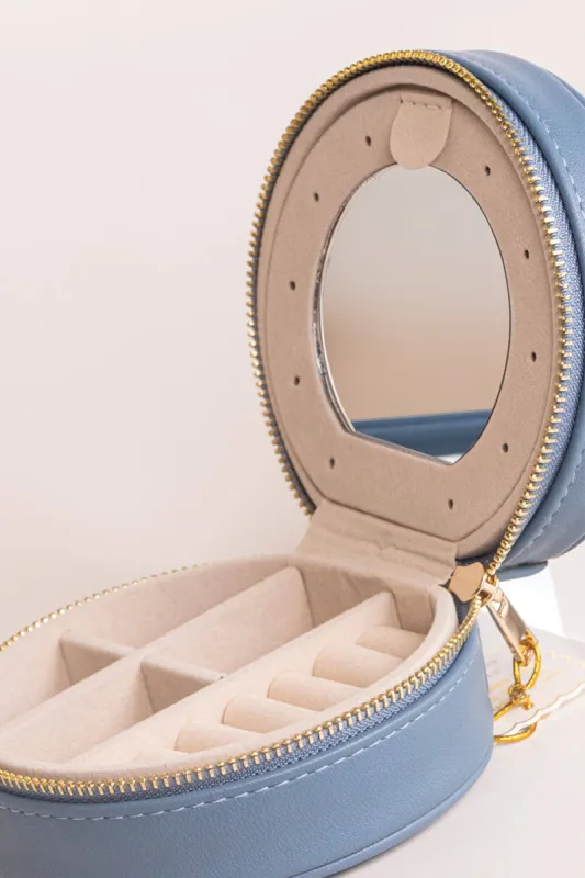 Simply Southern Round Jewelry Box Case in Blue | PP-0125-BAG-LTHR-JWLBX-MIAMI-AZUR sold by Glik’s