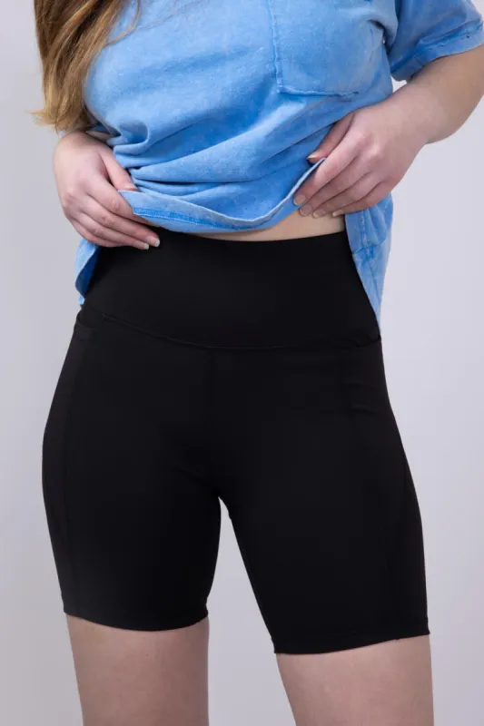 Love Tree Pocket Biker Shorts for Women in Black | 6816PM-BLACK sold by Glik’s