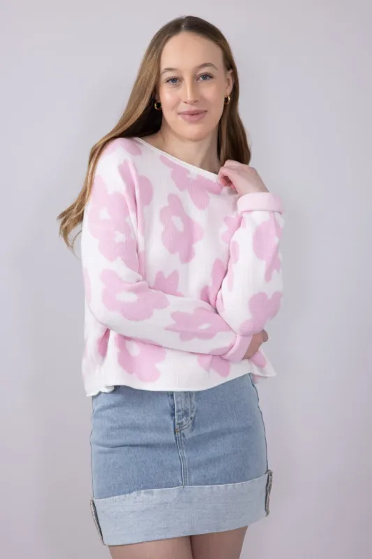 Miracle Floral Lightweight Sweater for Women in Ivory/Pink | W8025-IVORYPINK sold by Glik’s