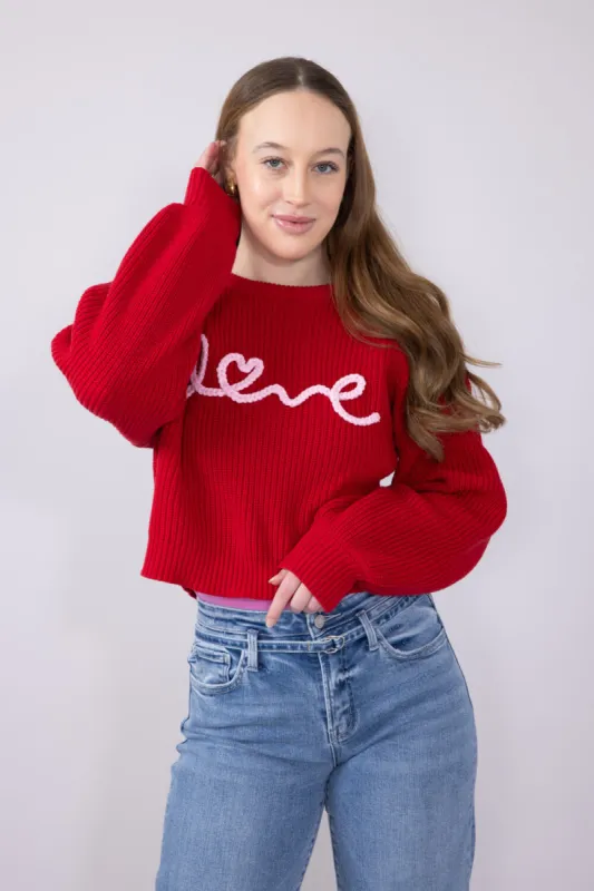 Embroidered Love Sweater for Women in Red | IBT33482-REDPINK sold by Glik’s