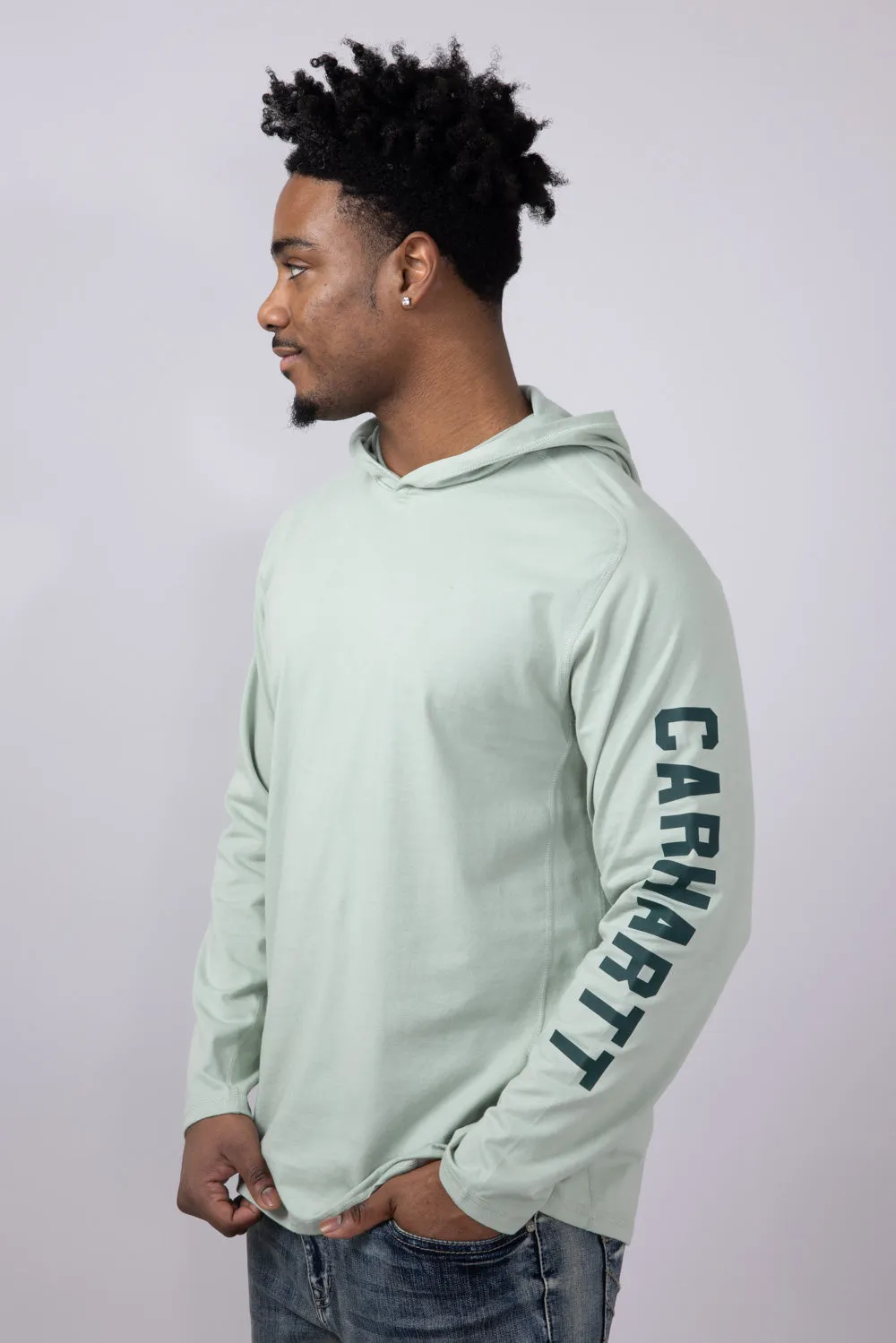 Carhartt Force Relaxed Fit Midweight Long Sleeve Logo Hooded T-Shirt for Men in Sage | 106654-G17-SAGE sold by Glik’s product image thumbnail 3