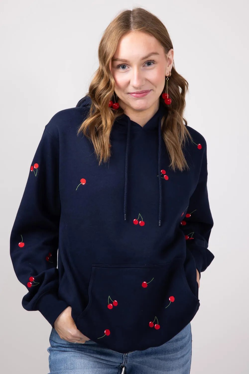1897 Active Embroidered All Over Print Cherry Hoodie for Women in Navy | JT031-DEEPNAVY sold by Glik’s product image thumbnail 5
