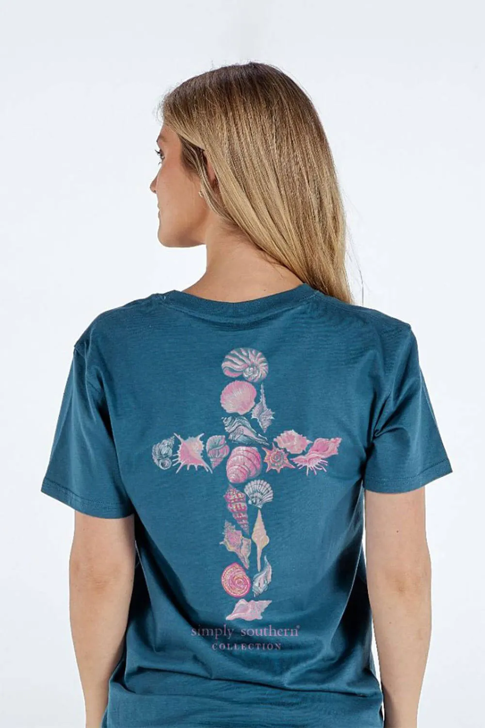 Simply Southern Shell Cross T-Shirt for Women in Comet Blue | SS-SHELLCROSS-COMET sold by Glik’s