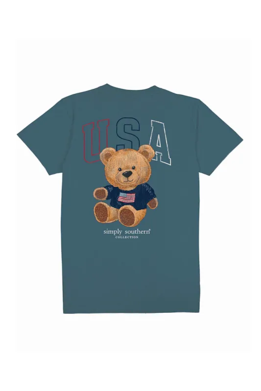 Simply Southern Plus Size Teddy Bear T-Shirt for Women in Comet Blue | EXT-SS-USA-COMET sold by Glik’s