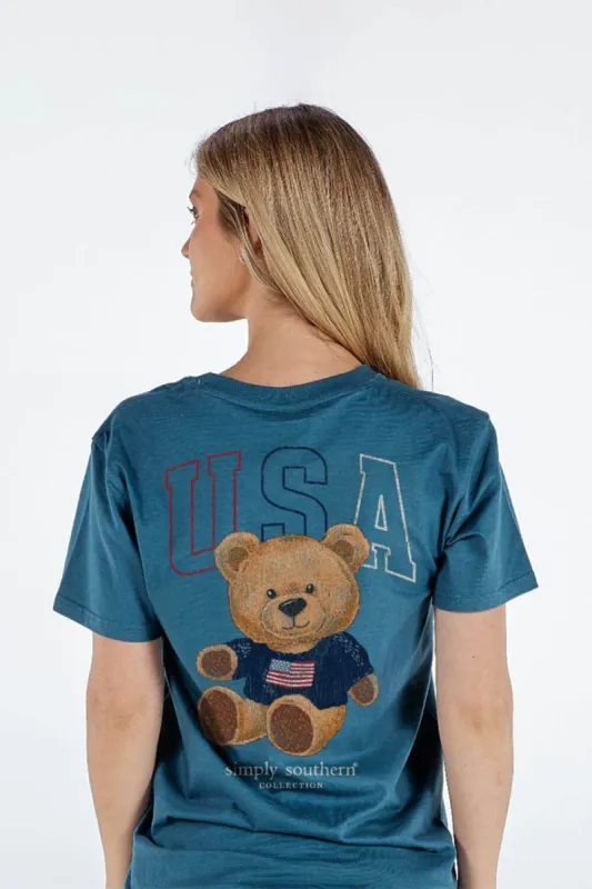 Simply Southern Teddy Bear T-Shirt for Women in Comet Blue | SS-USA-COMET sold by Glik’s