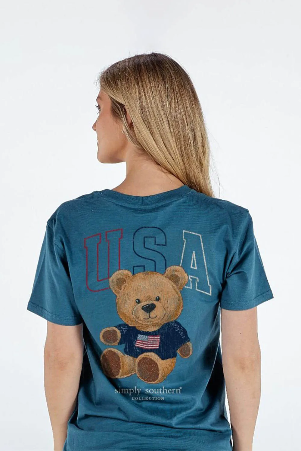 Simply Southern Teddy Bear T-Shirt for Women in Comet Blue | SS-USA-COMET sold by Glik’s