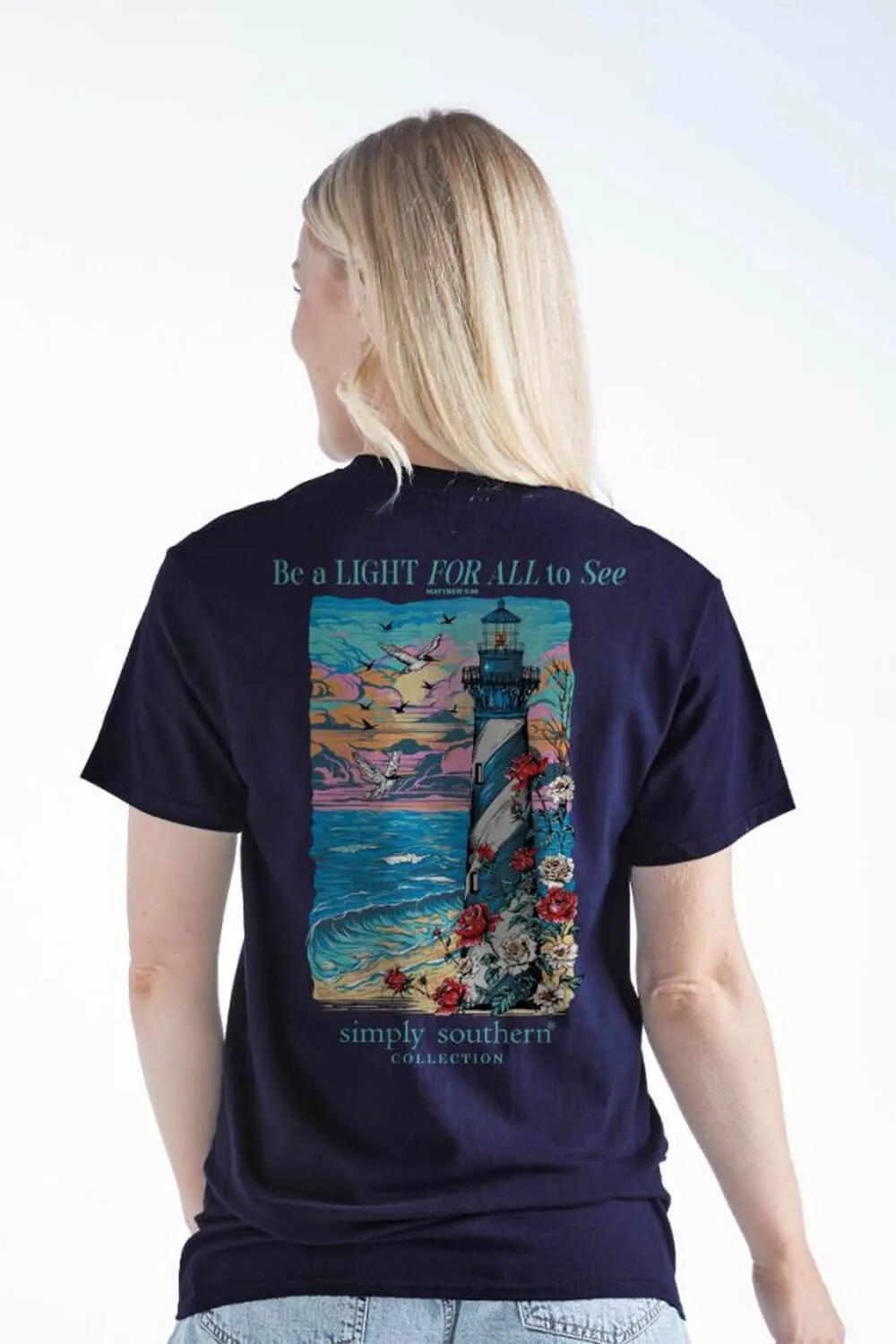 Simply Southern Lighthouse T-Shirt for Women in Navy | SS-LIGHT-NAVY sold by Glik’s