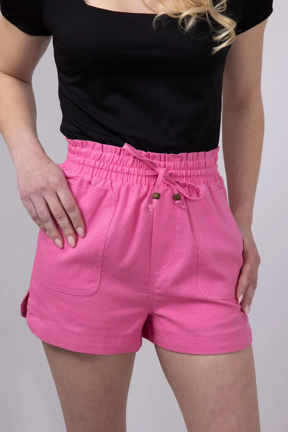 Elastic Waist Linen Shorts for Women in Hot Pink | NP70478-HOTPINK sold by Glik’s product image thumbnail 2