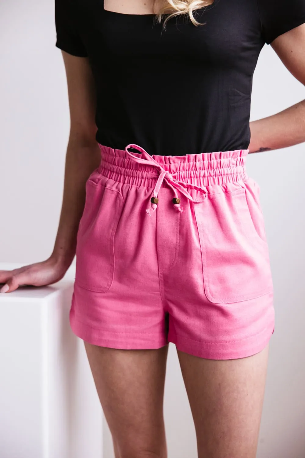 Elastic Waist Linen Shorts for Women in Hot Pink | NP70478-HOTPINK sold by Glik’s