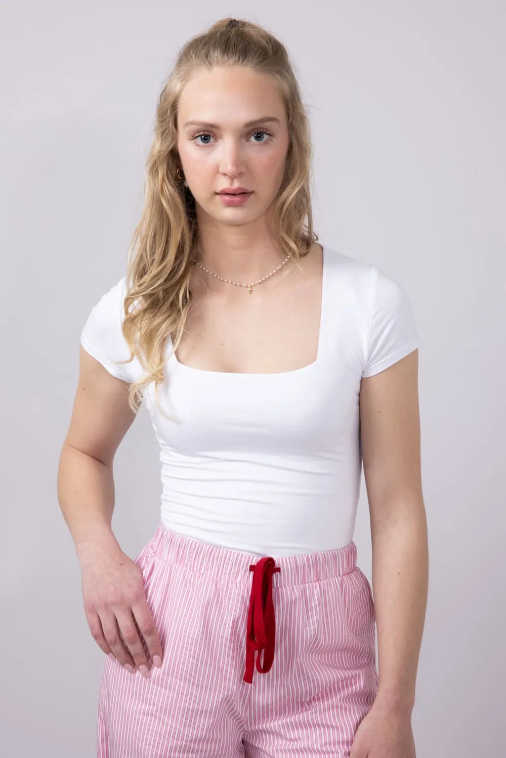 Seamless Double Layer Knit T-Shirt for Women in Off White | 19211-OFFWHITE sold by Glik’s product image thumbnail 2