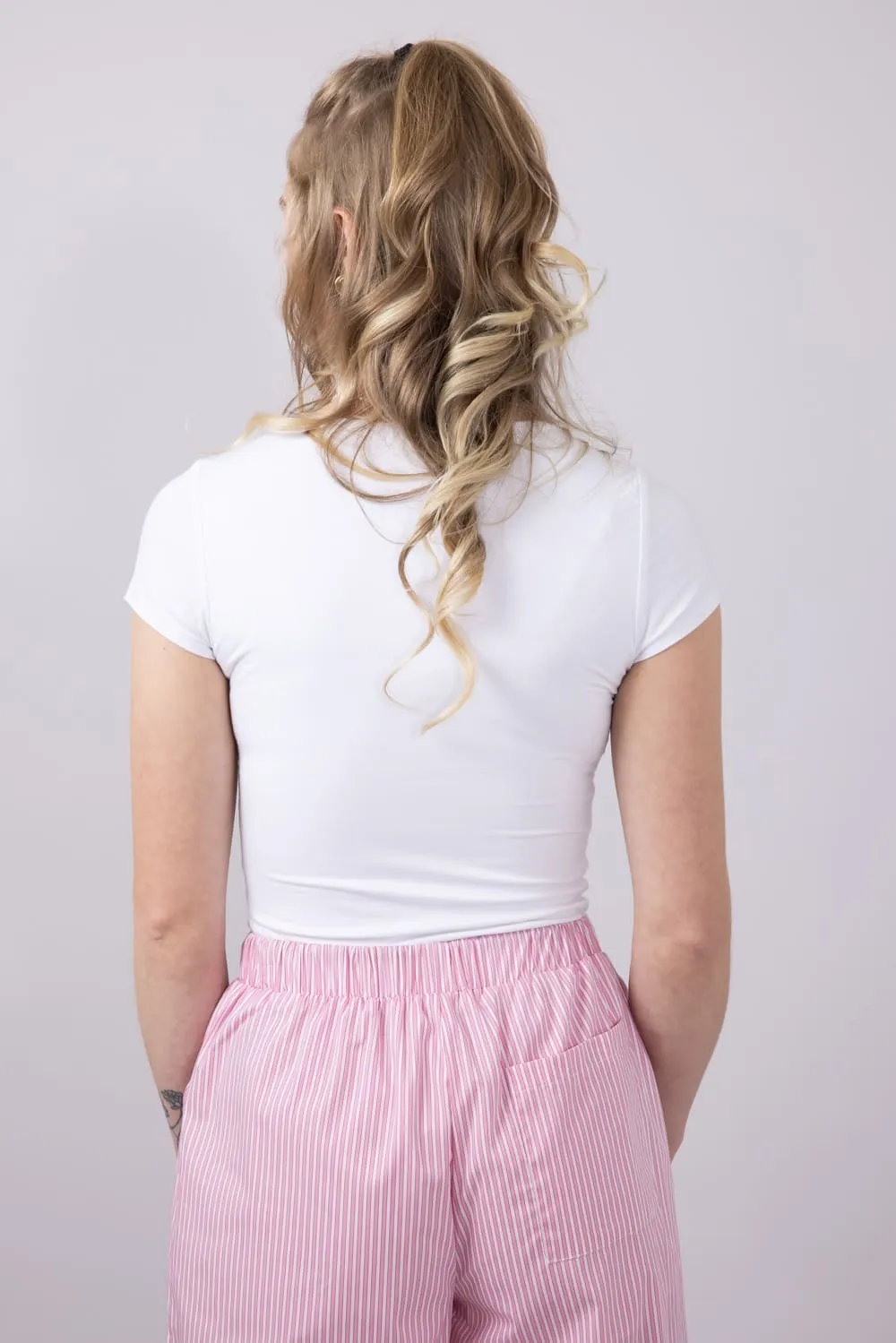 Seamless Double Layer Knit T-Shirt for Women in Off White | 19211-OFFWHITE sold by Glik’s product image thumbnail 4