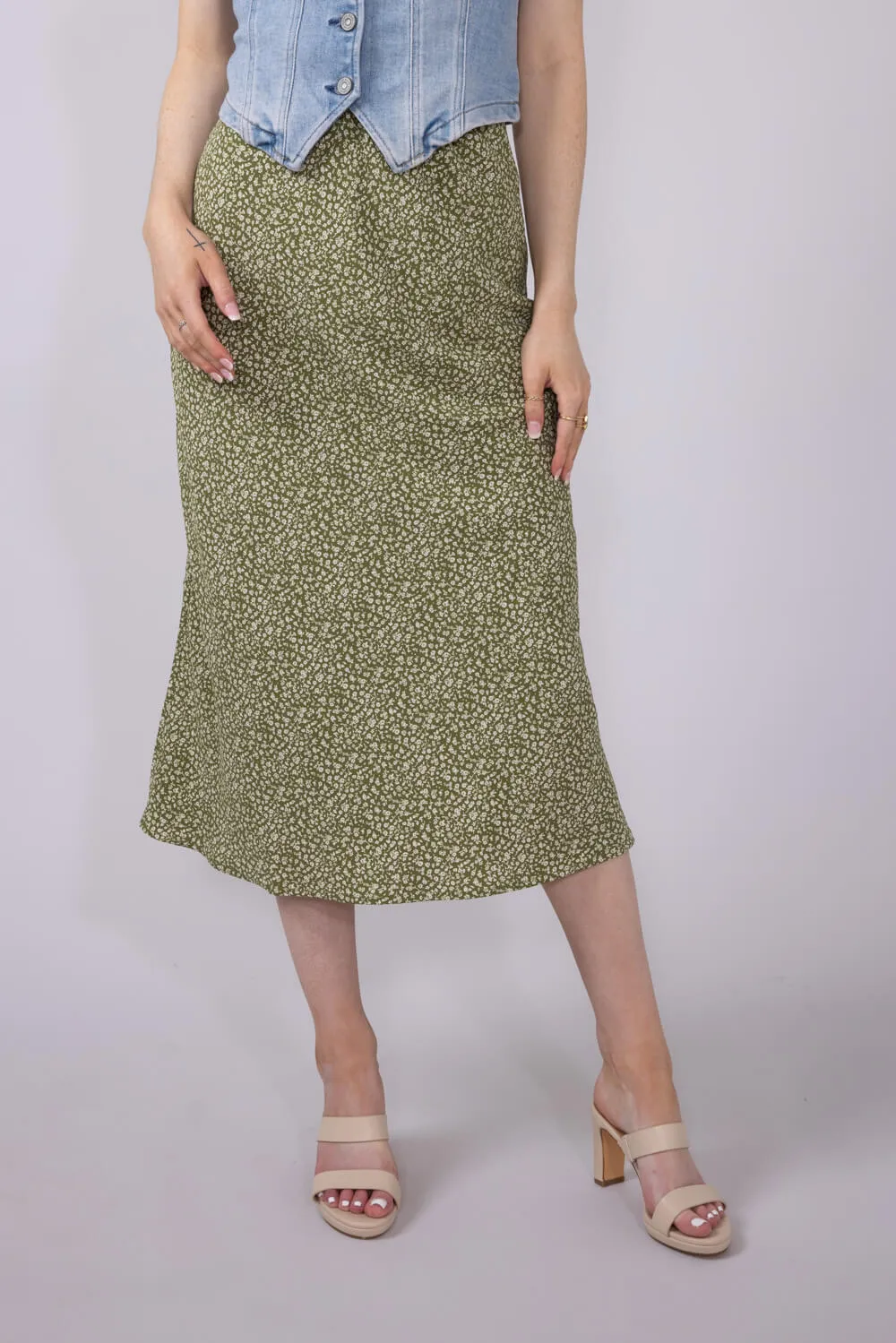 Ditsy Floral Midi Skirt for Women in Avocado | 71063-AVOCADO sold by Glik’s product image thumbnail 4