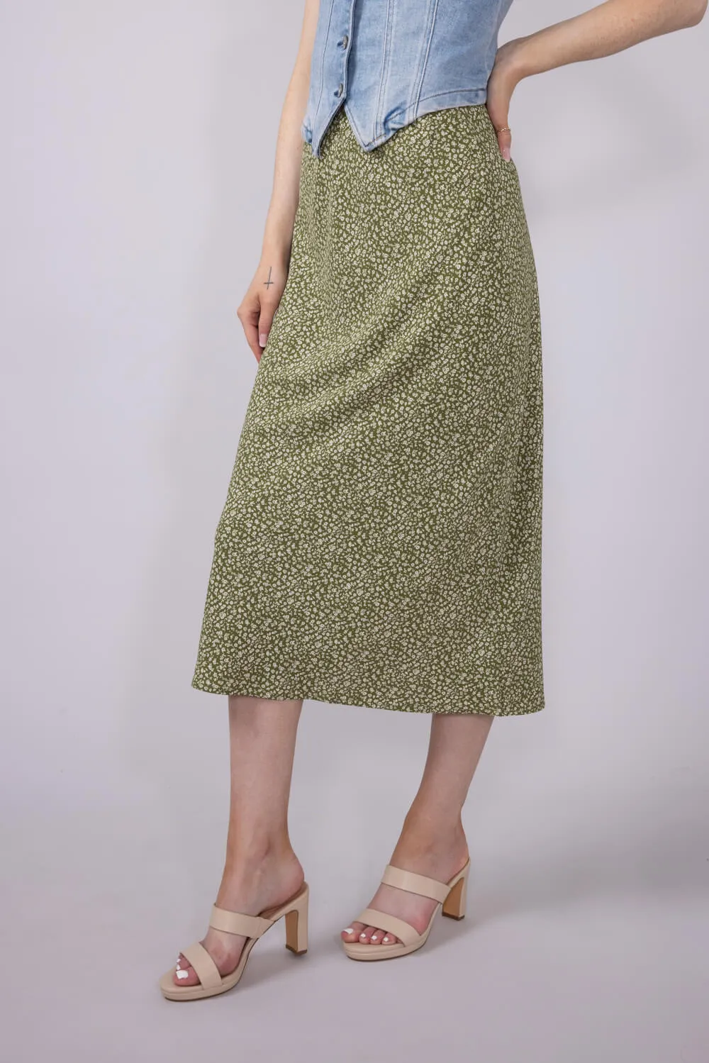 Ditsy Floral Midi Skirt for Women in Avocado | 71063-AVOCADO sold by Glik’s