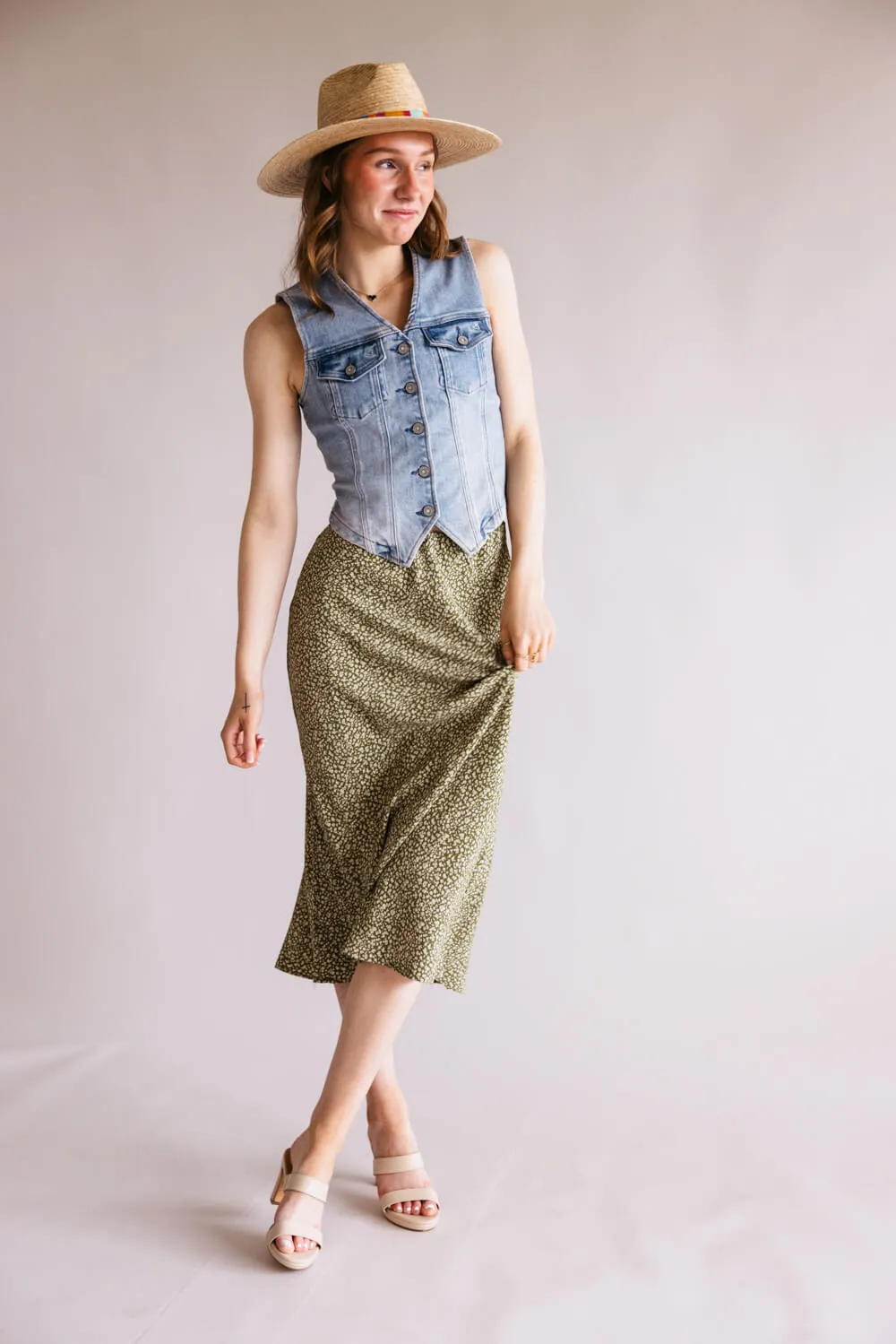 Ditsy Floral Midi Skirt for Women in Avocado | 71063-AVOCADO sold by Glik’s product image thumbnail 2
