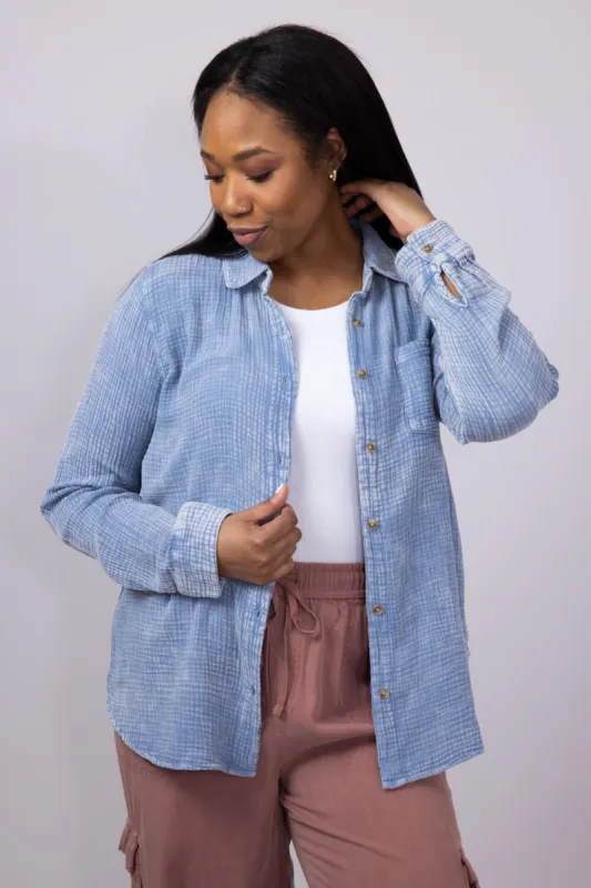 Thread & Supply Riley Button Up Shirt for Women in Blue | T1933CCGTS-INFINITYBLUE sold by Glik’s