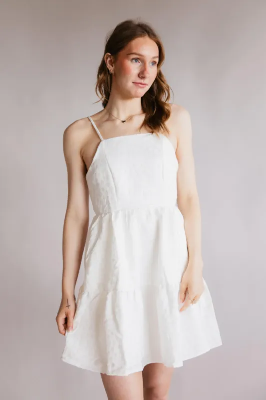 Textured Floral Tiered Dress for Women in White | HY8203-WHT sold by Glik’s