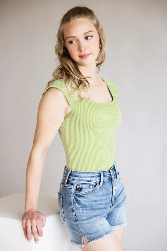 Urban Ribbed Knit Bodysuit for Women in Sage | 13251-SAG sold by Glik’s