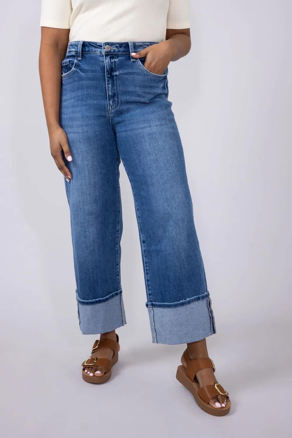 Flying Monkey High-Rise 90’s Vintage Cuffed Flare Jeans for Women | F5827 sold by Glik’s