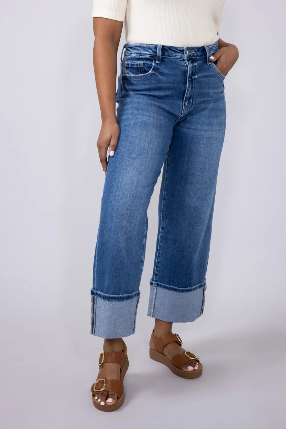 Flying Monkey High-Rise 90’s Vintage Cuffed Flare Jeans for Women | F5827 sold by Glik’s product image thumbnail 4