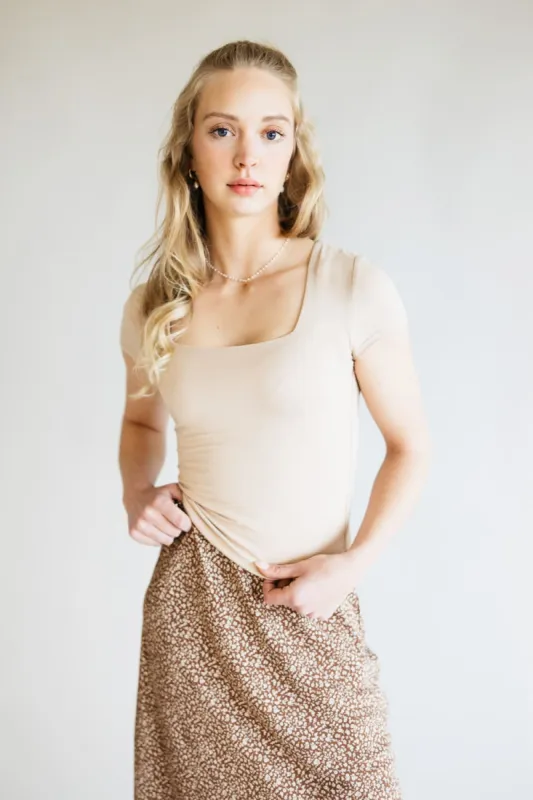 Seamless Double Layer Knit T-Shirt for Women in Light Taupe | 19211-LTTAUPE sold by Glik’s