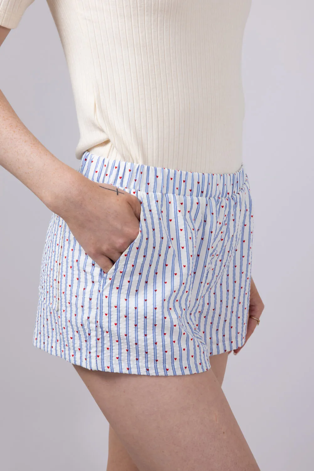 Heart Stripe Boxer Shorts for Women in White/Blue | SP2846-WHITE-BLUESTRIPE sold by Glik’s product image thumbnail 2