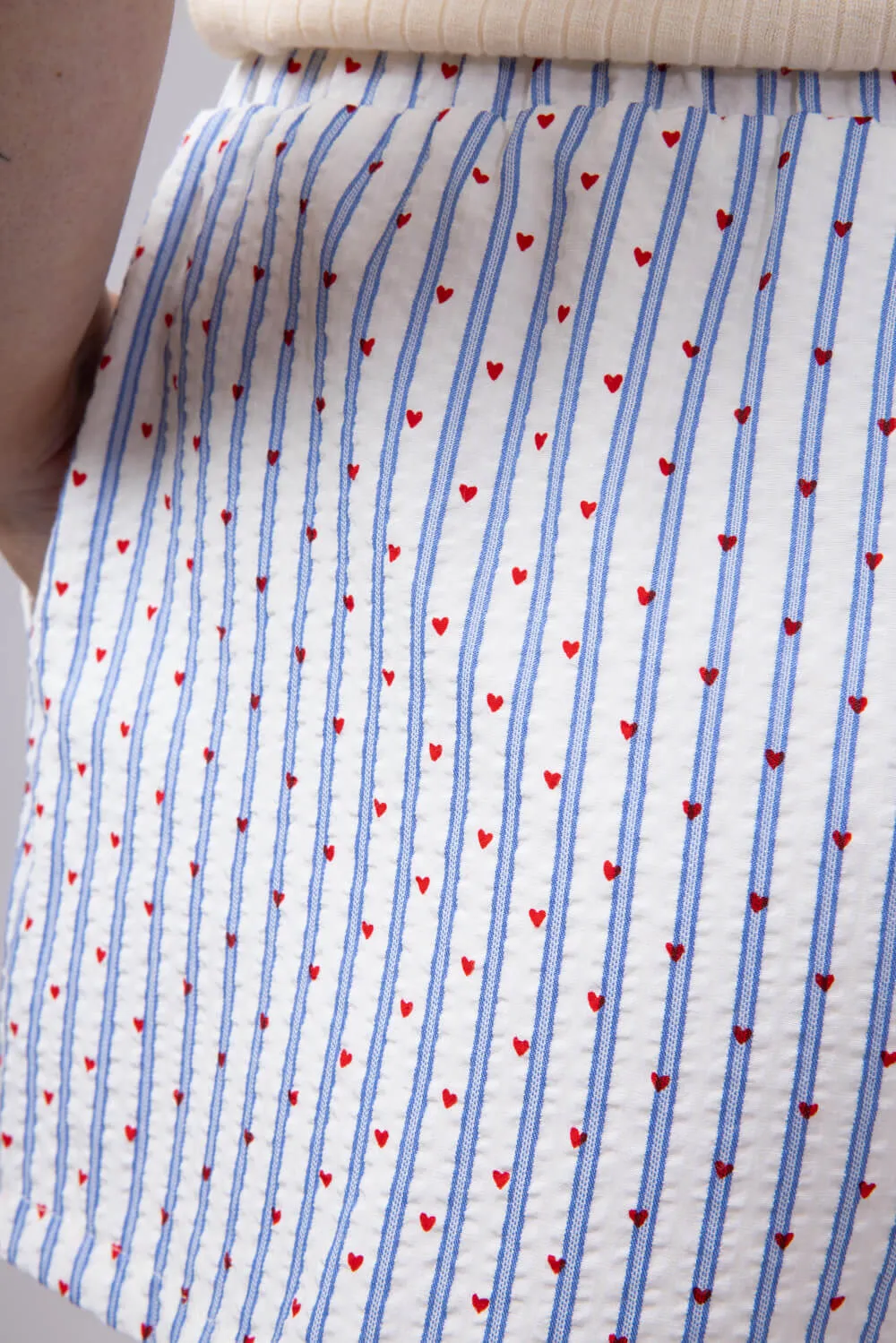 Heart Stripe Boxer Shorts for Women in White/Blue | SP2846-WHITE-BLUESTRIPE sold by Glik’s product image thumbnail 3