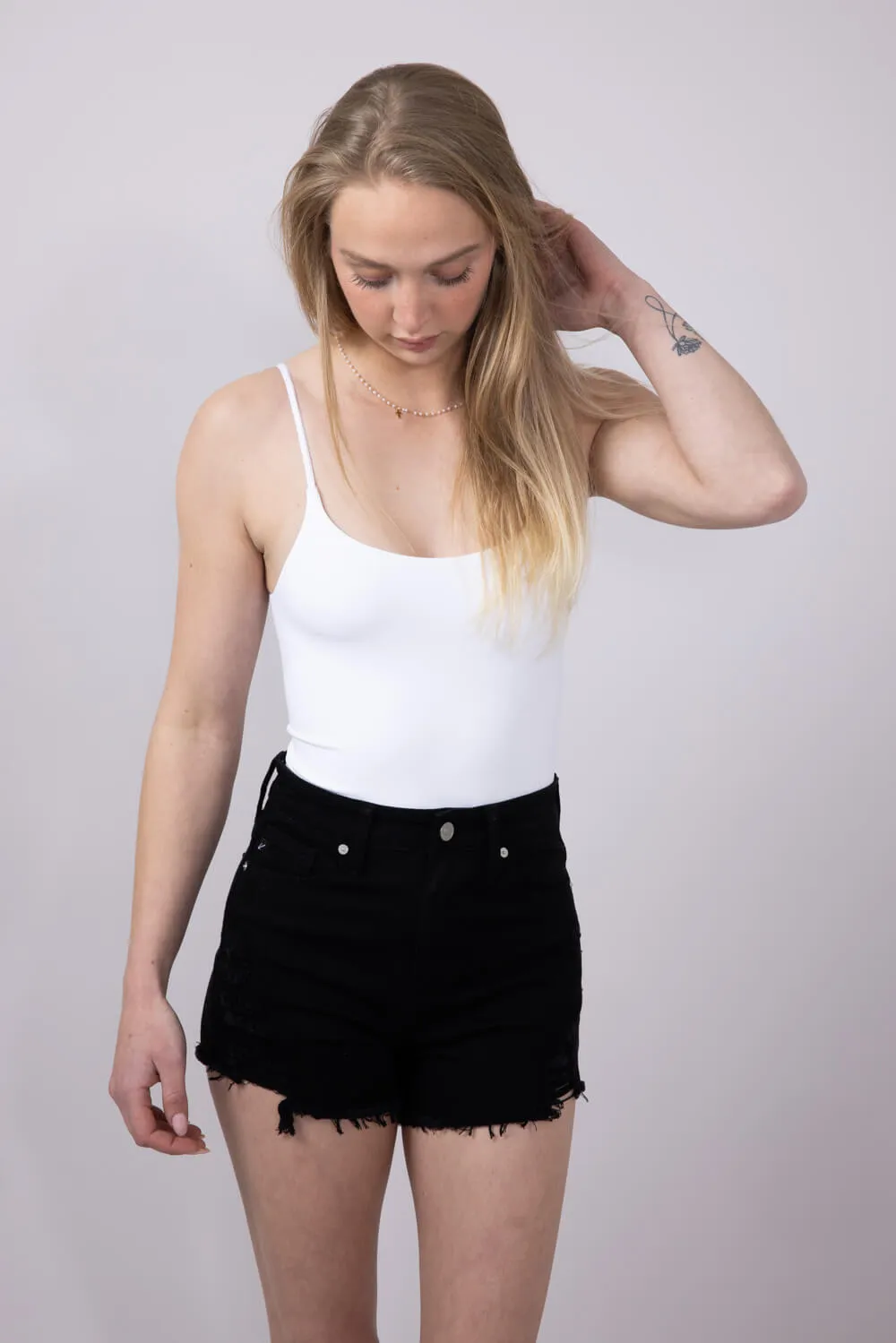 Double-Knit Spaghetti Strap Bodysuit for Women in White | S1196-WHITE sold by Glik’s product image thumbnail 4