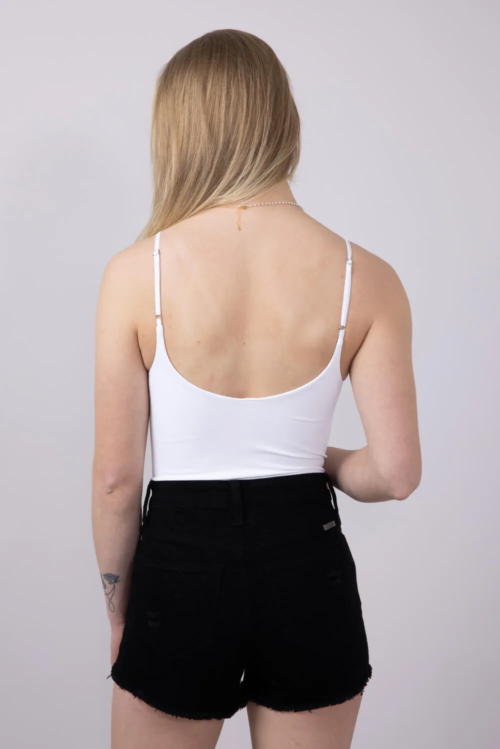 Double-Knit Spaghetti Strap Bodysuit for Women in White | S1196-WHITE sold by Glik’s product image thumbnail 2