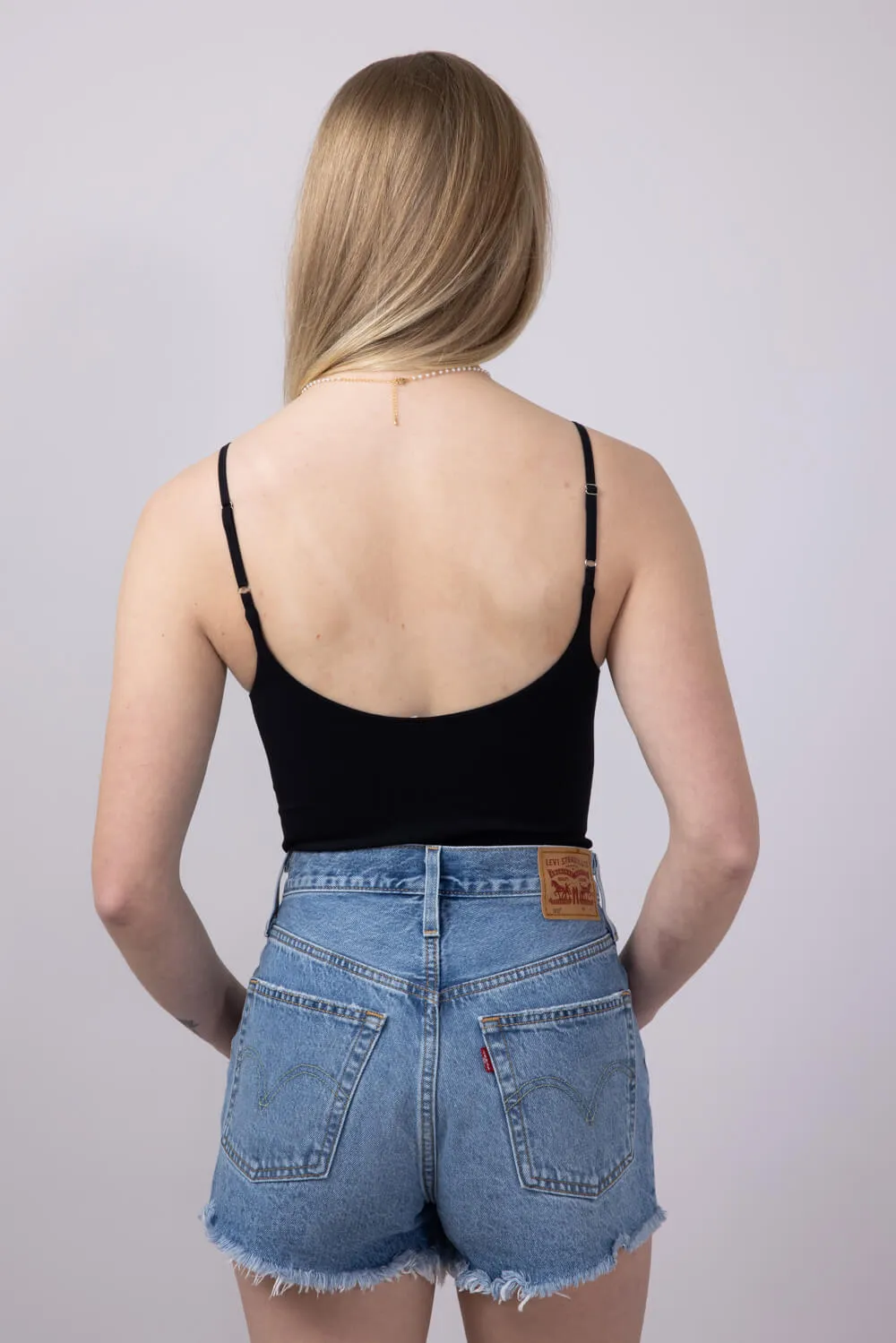 Double-Knit Spaghetti Strap Bodysuit for Women in Black | S1196-BLACK sold by Glik’s product image thumbnail 2