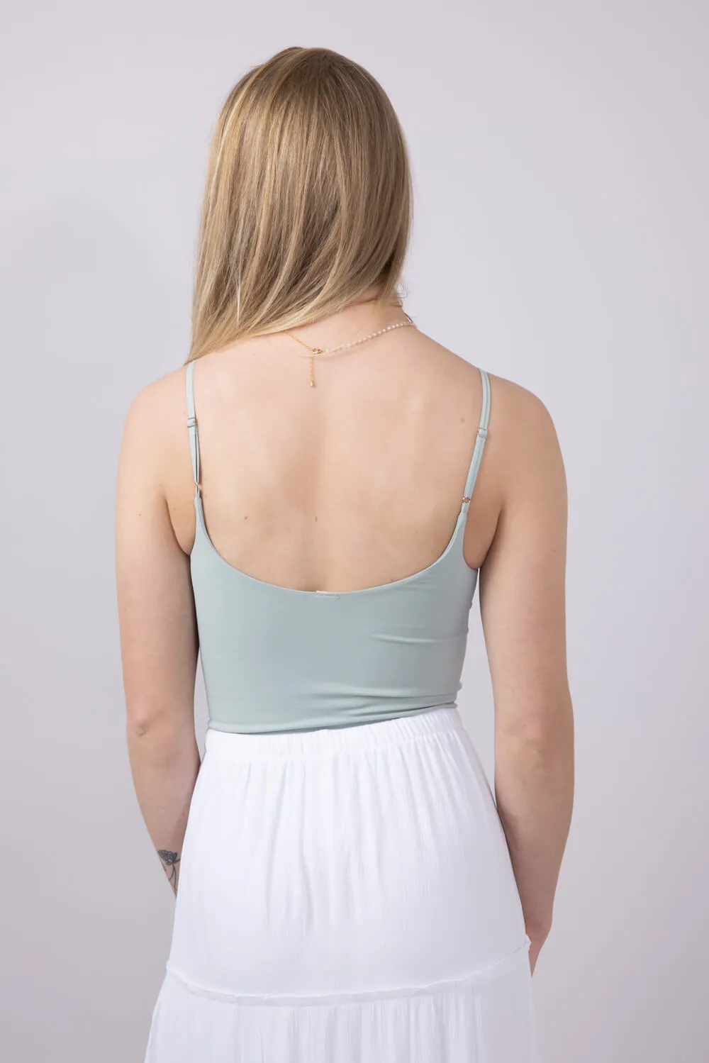 Double-Knit Spaghetti Strap Bodysuit for Women in Dusty Mint | S1196-DUSTYMINT sold by Glik’s product image thumbnail 2