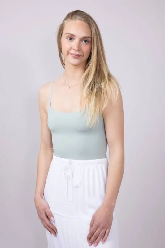 Double-Knit Spaghetti Strap Bodysuit for Women in Dusty Mint | S1196-DUSTYMINT sold by Glik’s