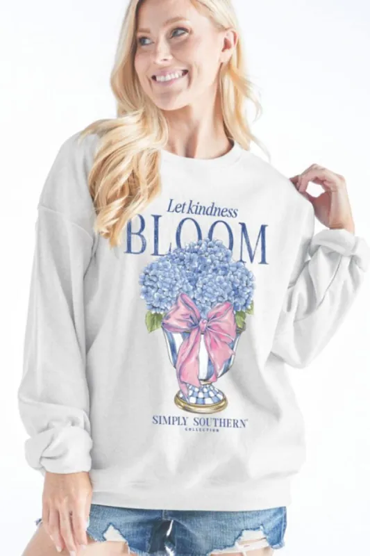 Simply Southern Bloom Fleece Sweatshirt for Women in White | CREW-BLOOM-WHITE sold by Glik’s