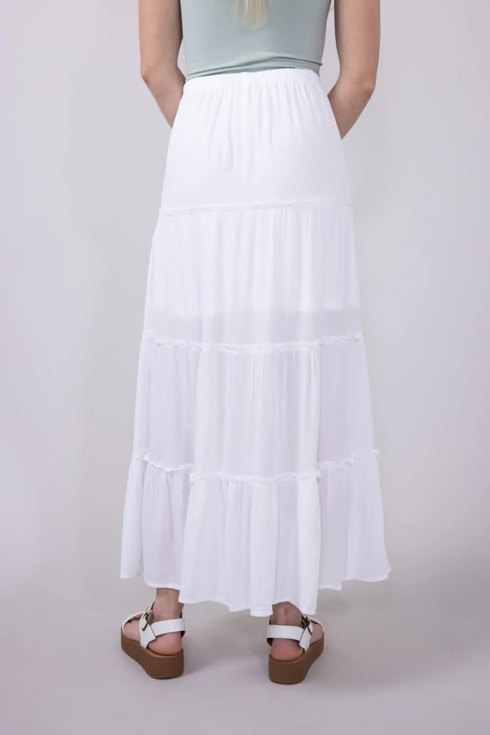 Love Tree Tiered Maxi Beach Skirt for Women in White | 7335SM-WHITE sold by Glik’s product image thumbnail 3