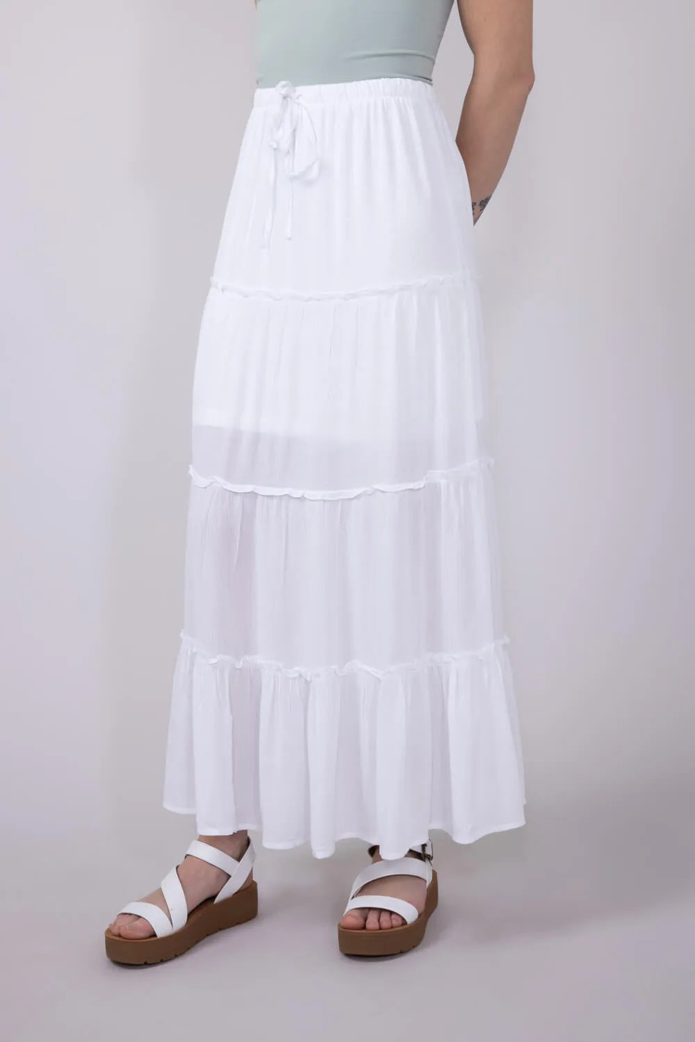 Love Tree Tiered Maxi Beach Skirt for Women in White | 7335SM-WHITE sold by Glik’s product image thumbnail 2