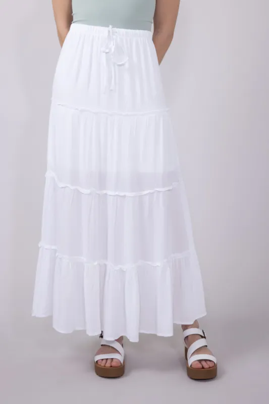 Love Tree Tiered Maxi Beach Skirt for Women in White | 7335SM-WHITE sold by Glik’s