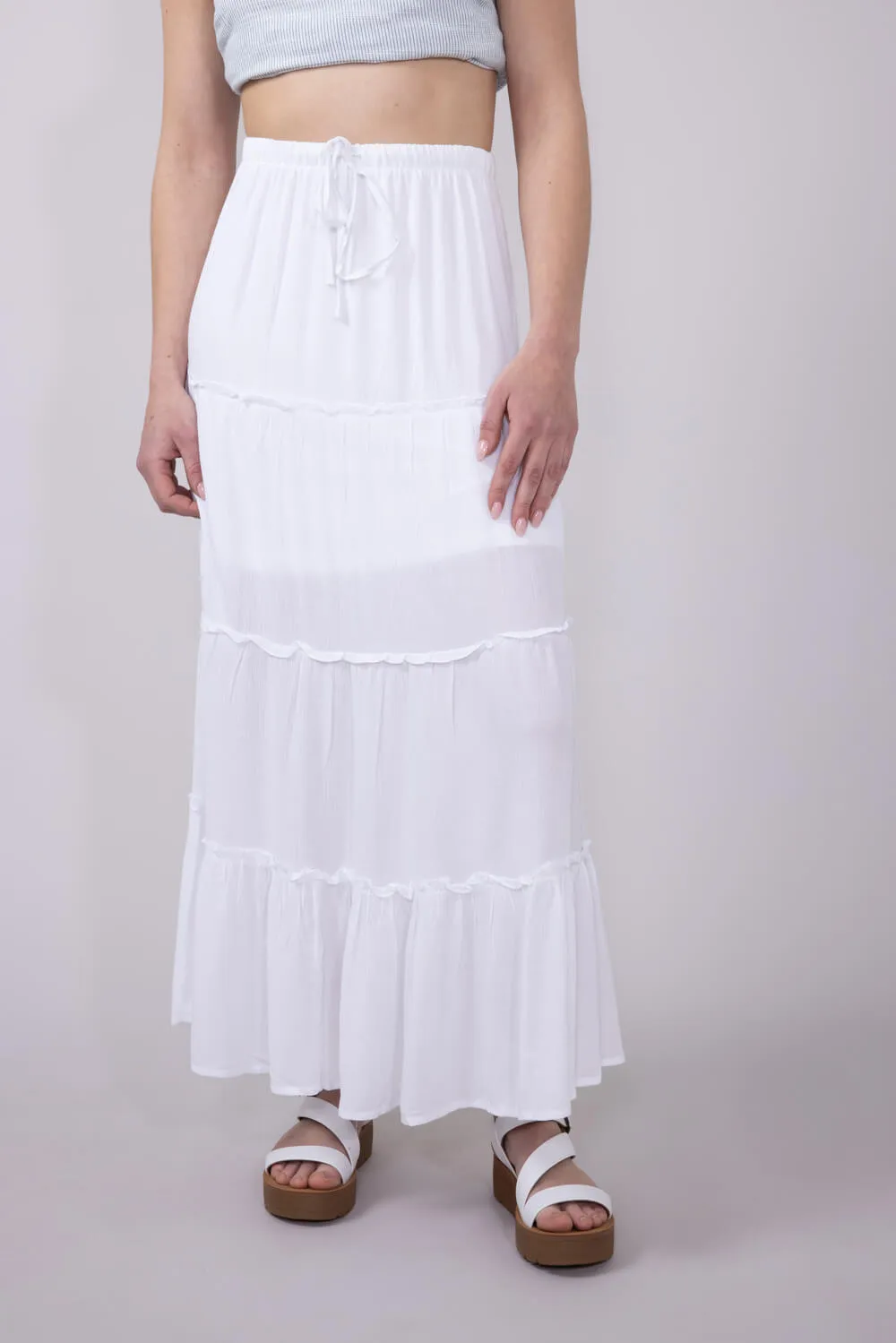 Love Tree Tiered Maxi Beach Skirt for Women in White | 7335SM-WHITE sold by Glik’s product image thumbnail 4