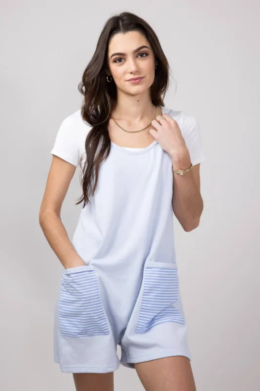 Illa Illa Striped Patch Romper for Women in Light Blue | IM8061-LIGHTBLUE sold by Glik’s