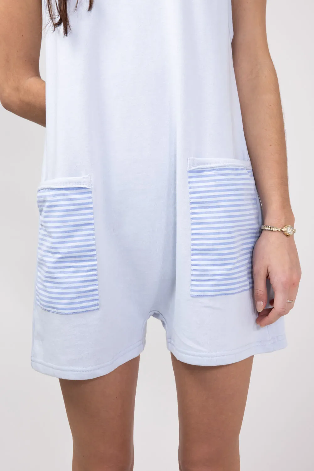 Illa Illa Striped Patch Romper for Women in Light Blue | IM8061-LIGHTBLUE sold by Glik’s product image thumbnail 4