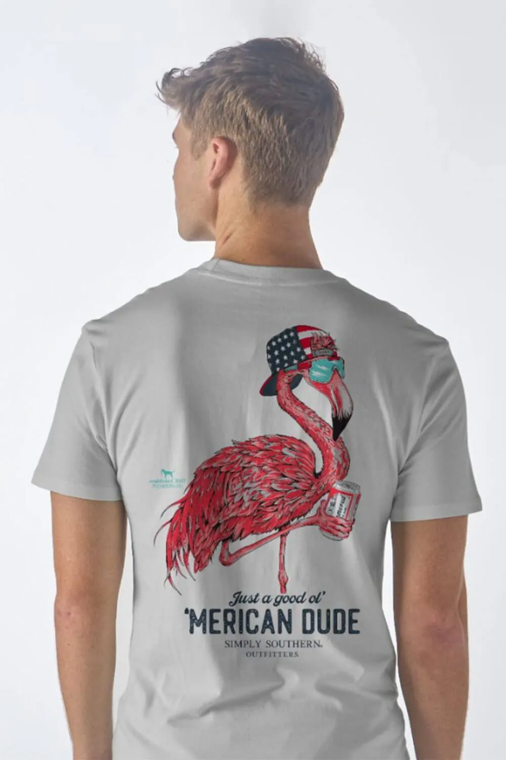 Simply Southern USA Flamingo T-Shirt for Men in Grey | MN-SS-FLAMINGO-FOG sold by Glik’s