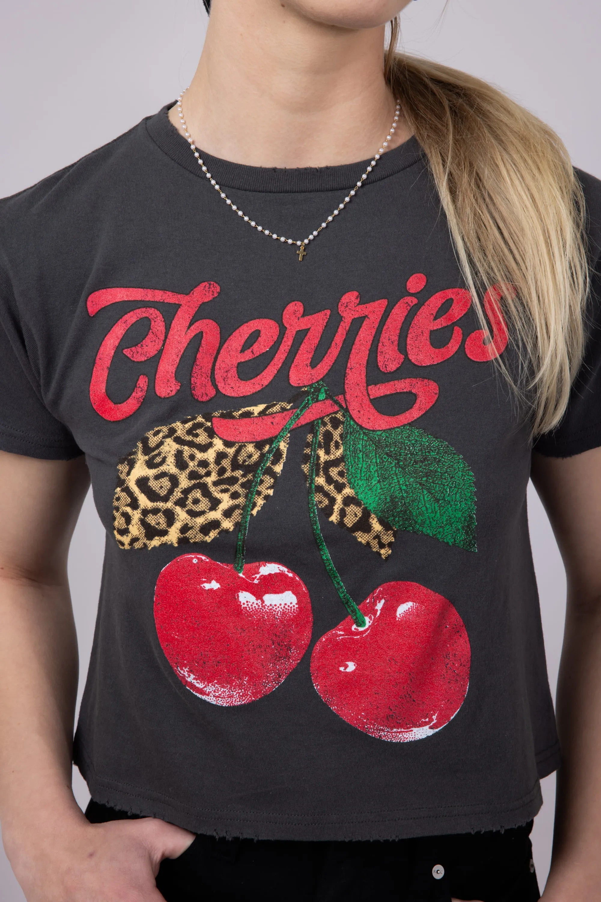 Cherries Leopard Graphic T-Shirt for Women in Grey Black | K9377-2473-BLACK sold by Glik’s product image thumbnail 4