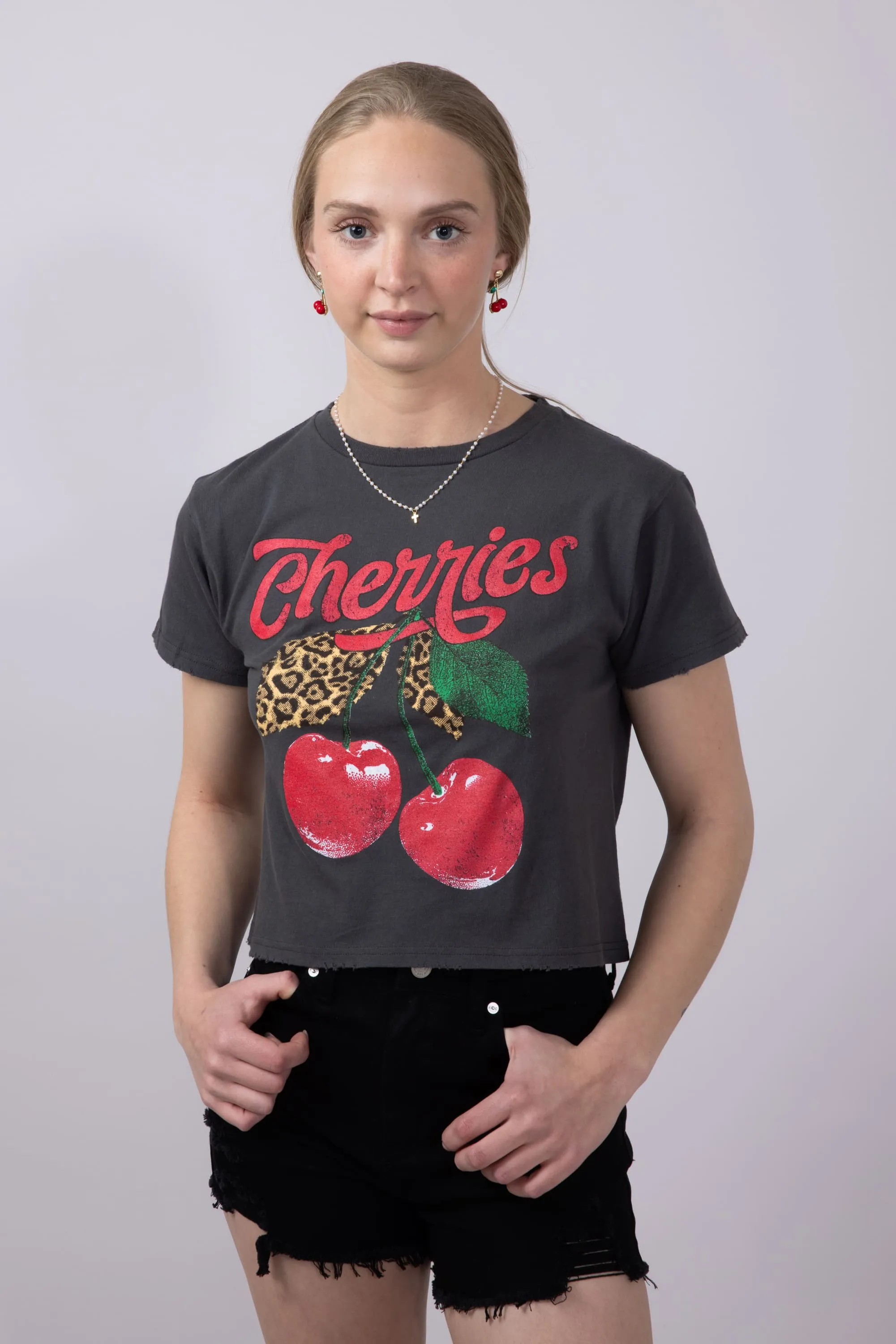 Cherries Leopard Graphic T-Shirt for Women in Grey Black | K9377-2473-BLACK sold by Glik’s product image thumbnail 2